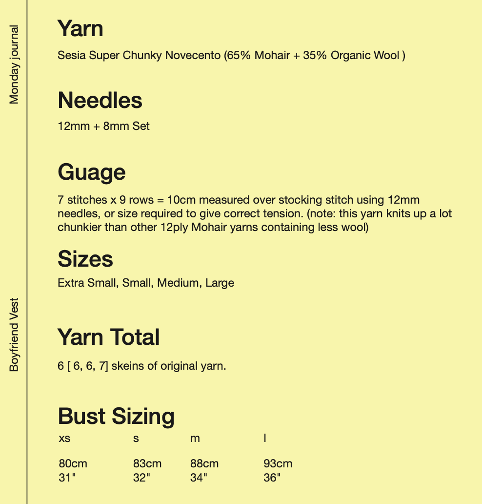 Boyfriend Vest Knitting Pattern Only